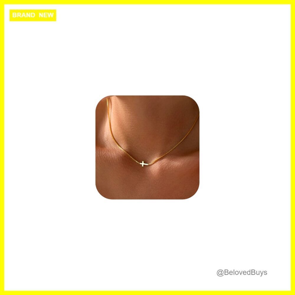 14K Gold Plated Cross Pendant Choker Necklace Adjustable Chain